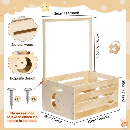 Miniatura 2 de Yerliker Cesto de madera para baby shower, con asa, cesta de almacenamiento personalizada para niños recién nacidos, regalos de embarazo