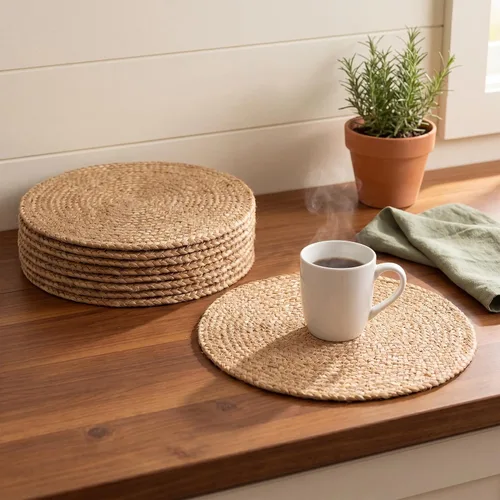 Miniatura 8 de Eco Crave - Juego de 2 manteles individuales redondos tejidos de yute, natural, 33 cm, estilo boho, rústico, de granja, tejido a mano