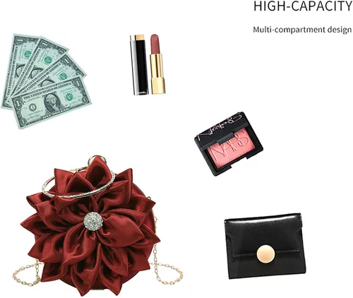Miniatura 5 de Buddy - Bolso de mano de satén suave para mujer, con forma de rosa, para boda, fiesta
