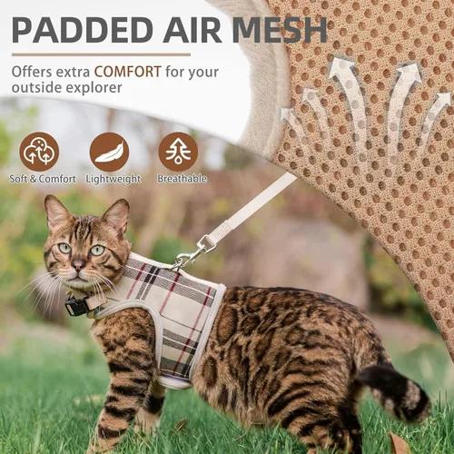 Miniatura 2 de PUPTECK Juego de arnés y correa de malla suave para gatos, arnés acolchado para mascotas, a prueba de escape, para gatos, perros pequeños, conejos