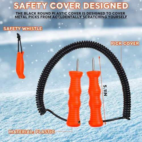 Miniatura 2 de Gisafai Juego de 4 púas retráctiles de seguridad sobre hielo para ICES pesca, patinaje, accesorios de equipo de emergencia, púas portátiles