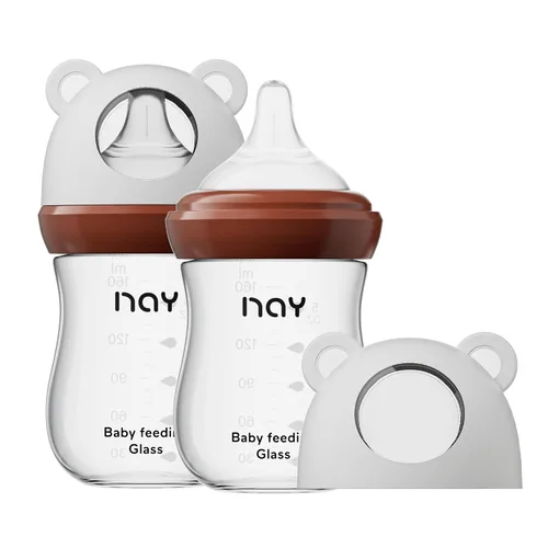 yanyoyo Biberón de vidrio natural para bebés que amamantan, biberón anticólicos de 5.4 onzas con pezón de respuesta natural (S) transparente, cuello