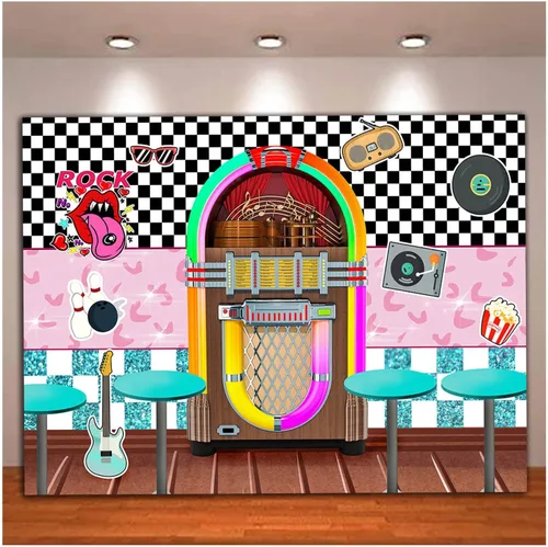 Miniatura 10 de XLL Fondo de fotografía de Sock Hop de los años 50 Back to 1950s Soda Shop Fondos de fotos Rock Roll Party 50s Retro Diner Time Rock Roll Decoración