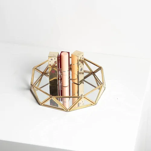 Miniatura 6 de Feyarl Bandeja Pequeña de Cristal Dorado para Perfumes, Organizador de Baratijas y Joyas, Bandeja Decorativa Ornamentada para Vanidad, Cosméticos