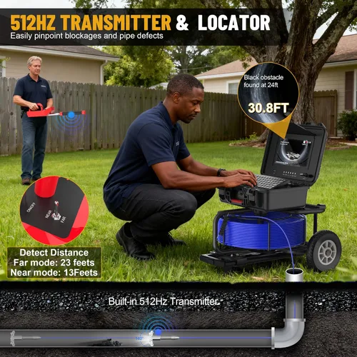 Miniatura 4 de Cámara de alcantarillado autonivelante impermeable IP68 con localizador, cable de fibra de vidrio de 200 pies de 0.276 in y sonido de 512 Hz