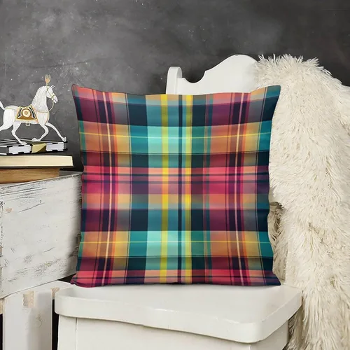 Miniatura 12 de Funda de cojín retro a cuadros para sofá, patio, dormitorio, 12 x 12 pulgadas, decoración de casa de campo