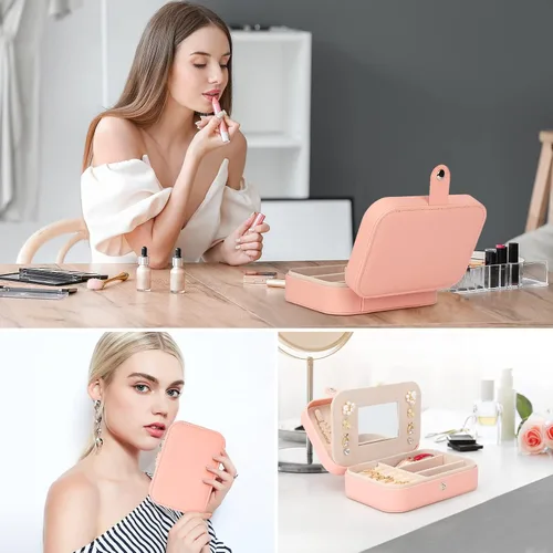 Miniatura 6 de Paquete de 3 cajas de joyería cajas de joyería para mujeres y organizador de joyas de viaje con espejo y caja de joyería pequeña caja organizadora