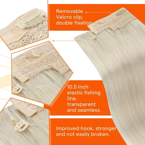 Miniatura 3 de Sunny Hair - Extensiones de cabello humano con banda invisible, color rubio platino (#60), 20 pulgadas