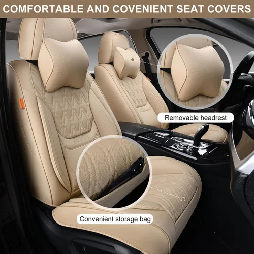 Miniatura 2 de Juego completo de fundas de asiento de automóvil, fundas de cuero transpirable para asientos delanteros y traseros y reposacabezas, funda universal