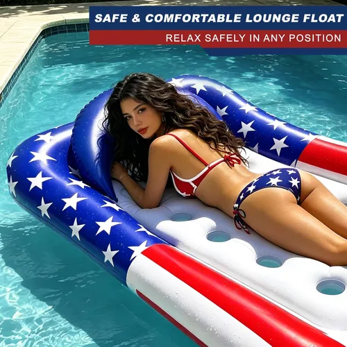 Miniatura 5 de Flotador inflable de gran tamaño con bandera de Estados Unidos para adultos, 71 x 50 pulgadas, flotadores de piscina extra grandes para tumbona