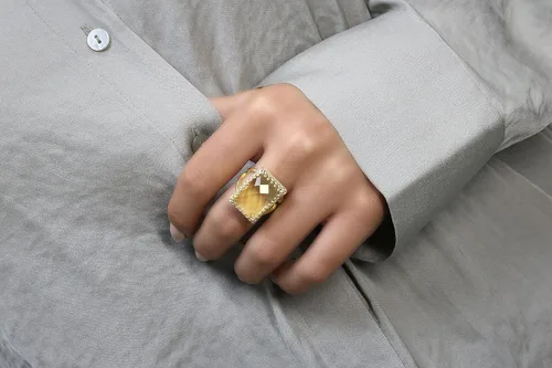 Miniatura 2 de Unique Yellow Quartz Ring - Lemon Quartz in 925 Sterling Silver - Gorgeous Statement Rings for Women - Jewelry for Weddings, Parties, Engagements