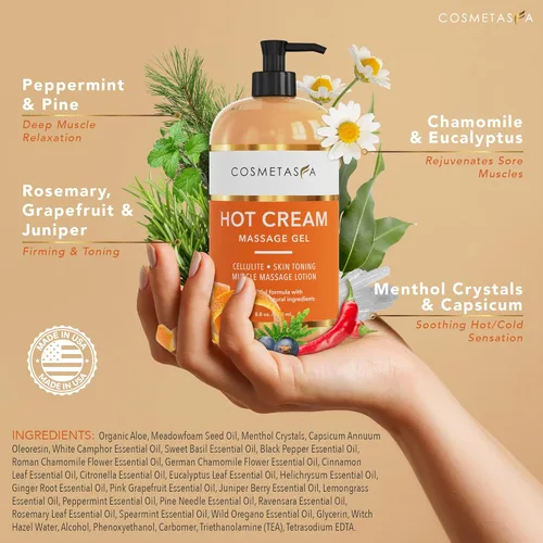Miniatura 2 de Cosmetasa Gel de masaje de crema caliente con guante masajeador, crema natural y 87% orgánica para celulitis, multiuso, crema tonificante