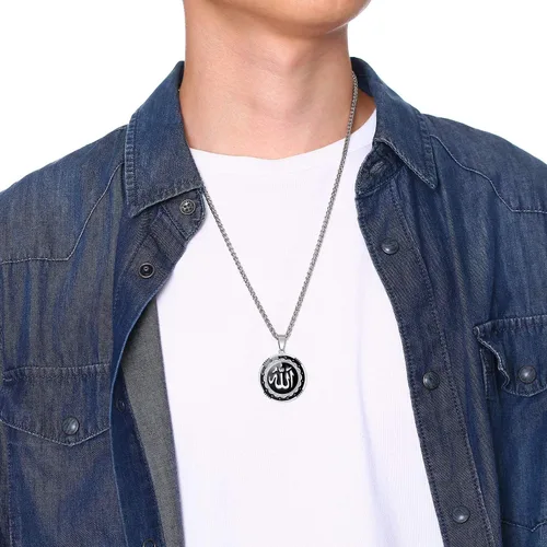 Miniatura 7 de UMtrade - Collar con colgante redondo de acero inoxidable para hombres y mujeres