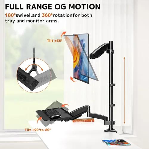 Miniatura 3 de PUTORSEN Soporte de escritorio para monitor de pie sentado para pantallas de 17 a 32 pulgadas, brazo articulado de movimiento completo ajustable