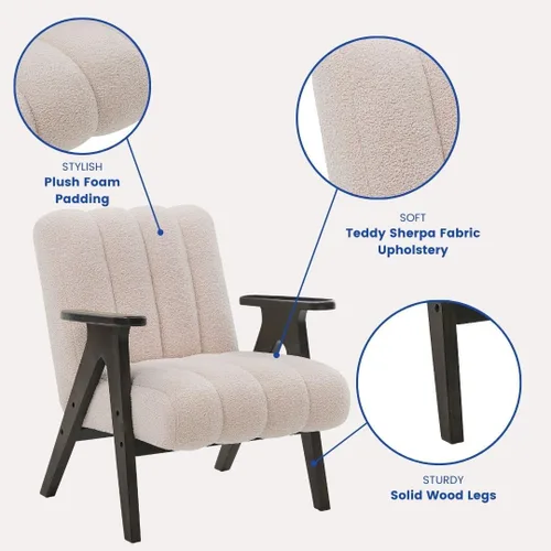 Miniatura 5 de Roundhill Furniture Rella Modern Teddy Sherpa - Silla decorativa con marco de madera espresso, color beige