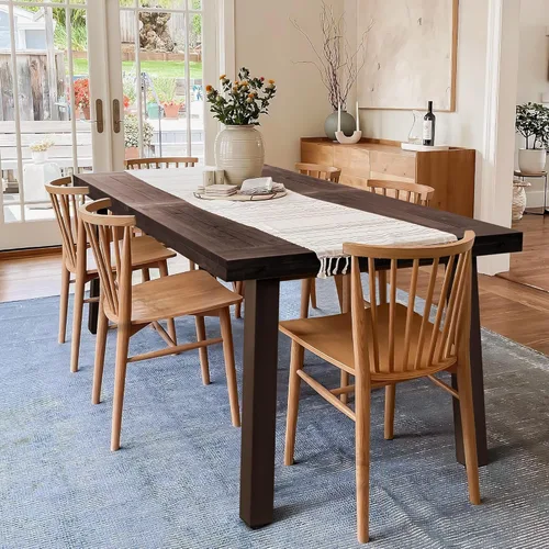 Miniatura 9 de Devoko Home Mesa de Comedor de Madera de Acacia para 6 Personas Mesa de Interior y Exterior con Patas de Hierro, Acabado Arenado, Teñido Natural
