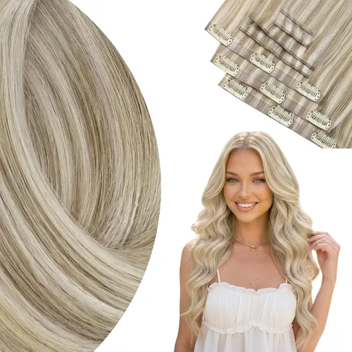 Miniatura 29 de Ve Sunny Extensiones de cabello clip-in de cabello humano real con reflejos, extensiones de cabello con clip para cabello corto, marrón oscuro