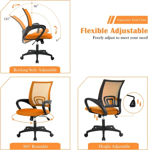 Miniatura 3 de Silla de escritorio ergonómica, sillas de oficina ajustables, silla de computadora con ruedas y soporte lumbar, sillas de oficina con respaldo medio