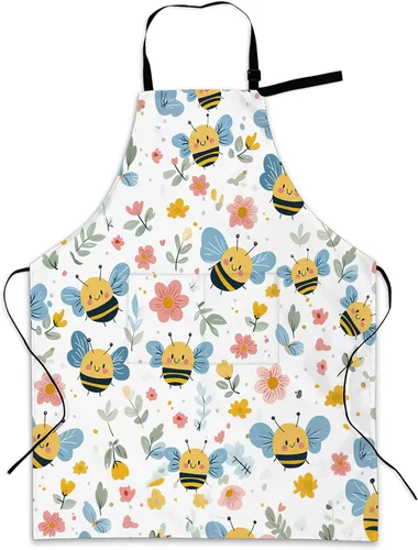 Miniatura 16 de Delantal de cocina con bolsillo, cuello ajustable impermeable y lazos largos, delantal de cocina para hornear, jardinería, pintura para mujer Retro