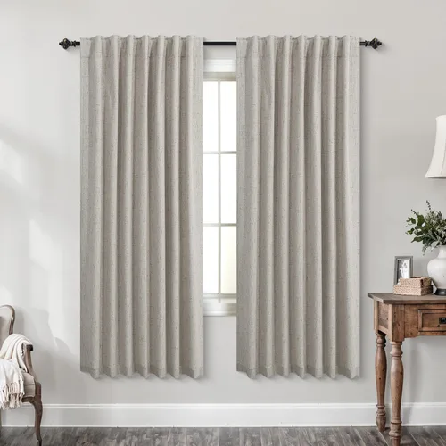 Miniatura 106 de KOUFALL - Cortinas de medio estilo francés de lino para ventana, juego de 2 cortinas cortas de 40 pulgadas de longitud, para privacidad, cortinas