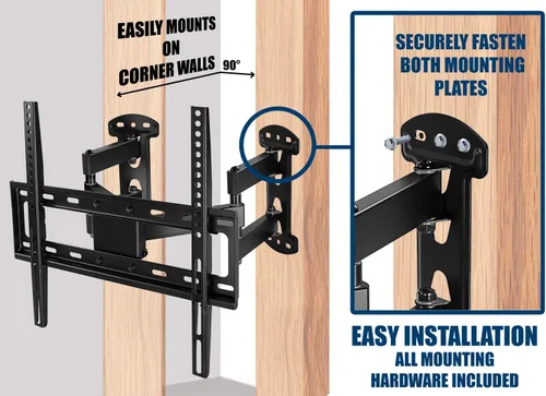 Miniatura 5 de Mount-It! Soporte de pared para TV esquinero – Soporte de pared giratorio de movimiento completo diseñado para instalaciones de esquina, patrón VESA