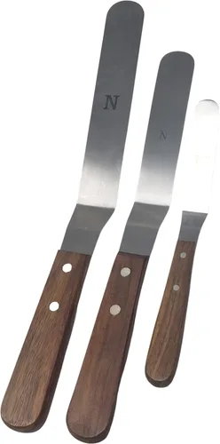 Miniatura 3 de Juego de espátulas de acero inoxidable offset con asas de madera y bolsa de almacenamiento/regalo, herramientas profesionales de decoración