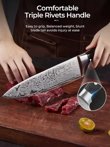 Miniatura 6 de D.Perlla - Juego de cuchillos de cocina con tecnología avanzada de autoafilado, juego de cuchillos de textura ondulada de 14 piezas con bloque
