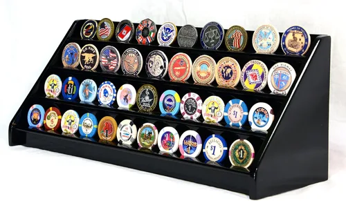 Miniatura 2 de 4 filas 40 Challenge Coin Casino Chip Display Case Rack Holder Stand para mesa Estante Escritorio Acabado negro
