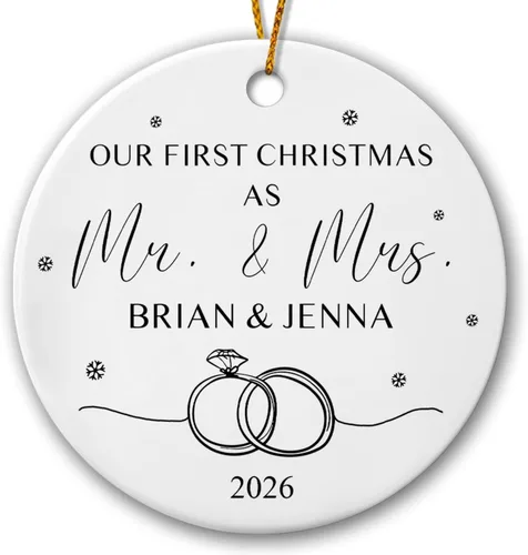 Miniatura 16 de Adorno de nuestra primera Navidad juntos, adorno de cerámica de Navidad personalizado para parejas, 1ª Navidad juntos, adorno de compromiso