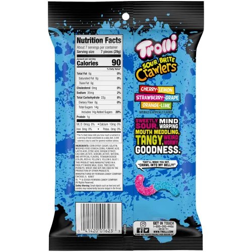 Miniatura 2 de Trolli Sour Brite Crawlers Candy, cereza-limón, fresa-uva y naranja-lima, agridulce, gusanos de gomita, 7.2 onzas (paquete de 2)