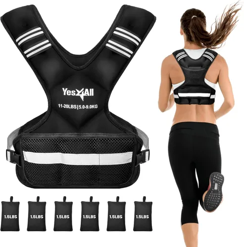 Yes4All - Chaleco con peso ajustable de 11 a 32 libras con tira reflectante, chaleco de peso grande para entrenamiento de fuerza para hombres y