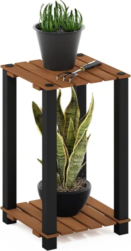 Miniatura 9 de Furinno Pangkor Turn-N-Tube - Estante de madera para plantas de interior y exterior de 4 niveles con postes cuadrados, color natural/negro