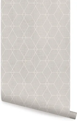 Simple Shapes Papel tapiz con diseño geométrico de líneas Art Deco hexagonales, despegar y pegar (una sola hoja, 2 x 9 pies, gris cálido)