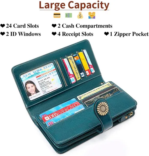 Miniatura 3 de SENDEFN Billeteras de cuero para mujer, tarjetero de crédito con bloqueo RFID, pulsera de gran capacidad with RFID Blocking, Large Capacity