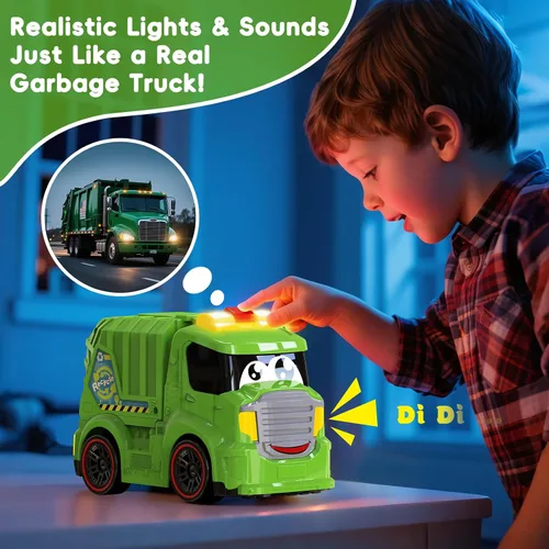 Miniatura 4 de AEROQUEST Juguetes de Camión de Basura con Control Remoto para Niños Pequeños de 1 a 3 años con Luces y Sonidos, Vehículo de Reciclaje RC para Niños