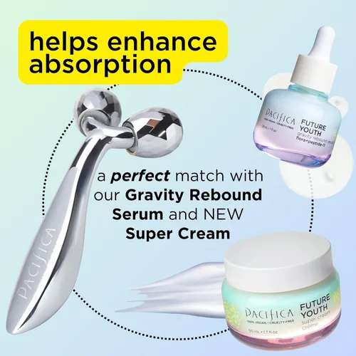 Miniatura 7 de Pacifica Future Youth Rodillo Facial de Acero Inoxidable – Masajeador Facial Dual de Enfriamiento Gua Sha para Esculpir, Contornear y Reducir