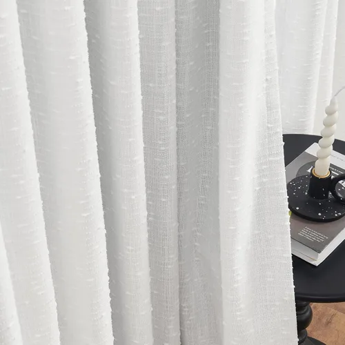 Miniatura 6 de Cortinas plisadas transparentes para sala de estar, con pestaña trasera, cortinas transparentes de gasa con textura de lino para dormitorio, 2 Blanco