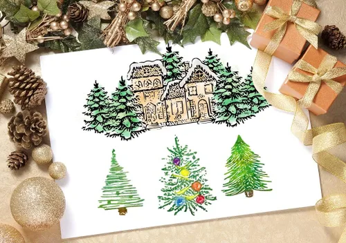 Miniatura 4 de Hying Sellos y troqueles para árbol de Navidad para hacer tarjetas, corona de casa de Navidad troqueles y sellos transparentes para diario