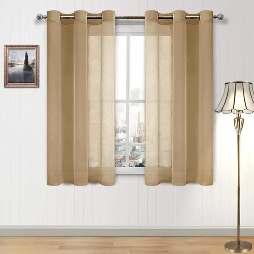 Miniatura 66 de DWCN Cortinas traslúcidas color verde frijol para sala de estar y dormitorio - Cortinas voile con aspecto de lino sintético con ojales en la parte