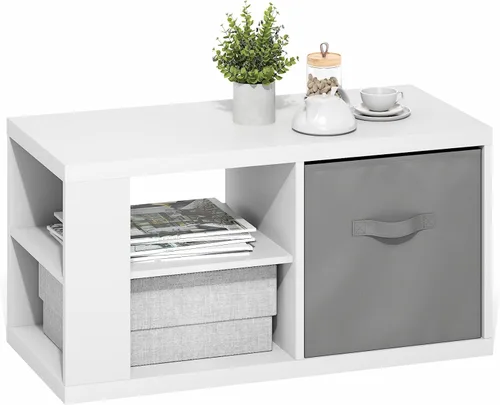 Miniatura 6 de Furinno Viola Mesa de Café, Mesa de Centro Moderna de 3 Niveles con Tablero de 1.2 Pulgadas de Grosor, Mesa Auxiliar con Estante Abierto y Blanco