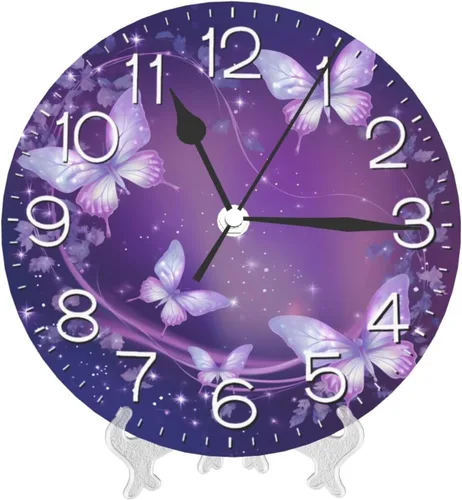 Miniatura 8 de Reloj de pared redondo con diseño de mariposa, silencioso, sin tictac, funciona con pilas, relojes de escritorio silenciosos de cuarzo