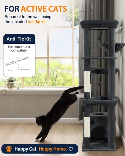 Miniatura 8 de Torre de árbol para gatos de varios niveles para gatos de interior, torre de escalada XL de 67 pulgadas de alto con 3 plataformas grandes, postes