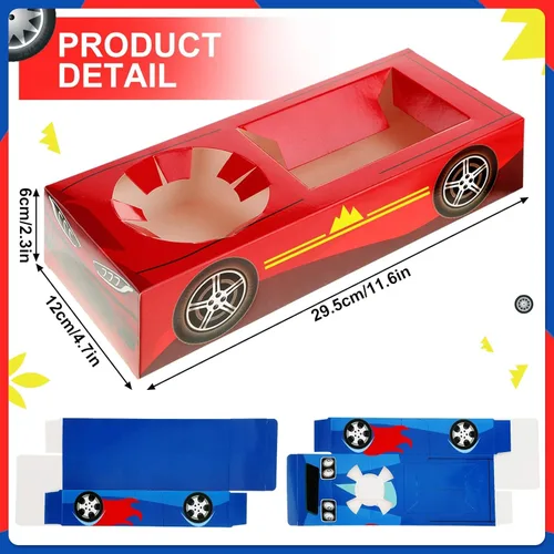 Miniatura 2 de Lincia 12 cajas de comida para fiestas de autos de carreras, suministros para fiestas de cumpleaños, bandejas de alimentos con cajas de aperitivos