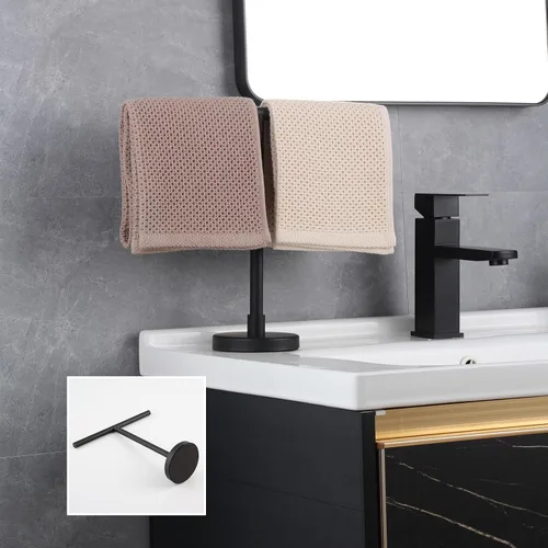 Miniatura 9 de GERZWY Moderno soporte de toalla de mano estante de árbol independiente SUS 304 acero inoxidable encimera toalla anillo, negro mate DZY06-BK