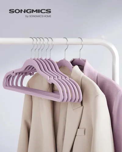 Miniatura 19 de SONGMICS - Perchas de terciopelo 50 unidades, perchas antideslizantes con muescas para hombros, barra para pantalones, gancho giratorio de 360°