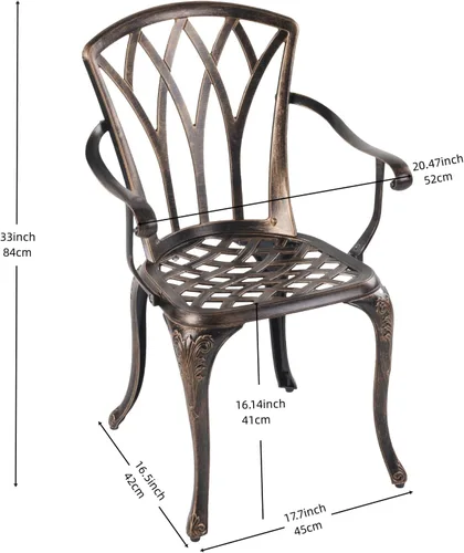 Miniatura 2 de C/G Bistro - Juego de 3 piezas de aluminio fundido para exteriores con agujero para sombrilla y reposabrazos, juego de mesa de bistró al aire libre