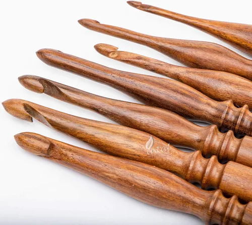 Miniatura 9 de INTAJ Gancho de ganchillo de madera hecho a mano – Juego de ganchos de ganchillo de aguja de palisandro – Aguja de tejer para manualidades de hilo