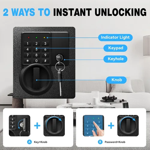 Miniatura 4 de Caja fuerte de 2.8 pies cúbicos para documentos del hogar, caja de seguridad digital electrónica de acero para oficina, dinero, joyas, objetos