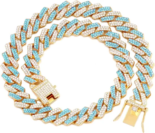Miniatura 18 de Collar de cadena dorada para perro, collar cubano de diamantes para caminar, collar de cadena de metal con diseño de hebilla segura, collares