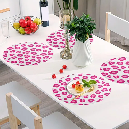 Miniatura 5 de Cute Pink Leopard White Round Place Mats, Heat Resistant Non Slip PVC Placemats Round for Kitchen one sizex4